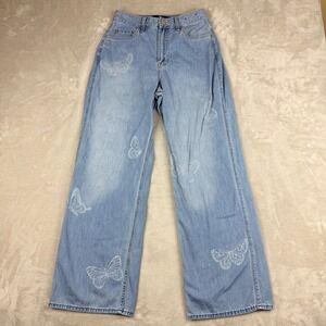 Hollister Ultra High-Rise Baggy Jeans Womens 2R W26 Blue Wide Leg Butterfly Y2K